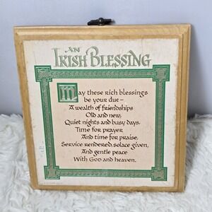 Vintage 1981 Hallmark Irish Blessing Wall Hanging Plaque Wooden Cottage Bar Pub
